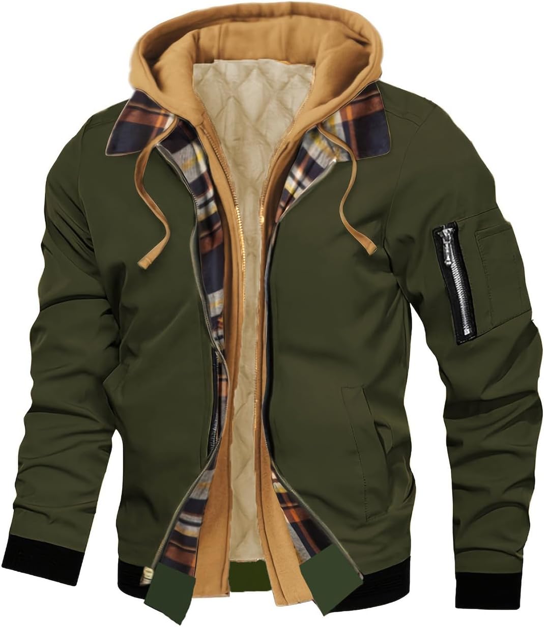 Winter Jackets for Men Thermal Hooded Zip Up Jacket Insulated Ski Snowboard Jacket Waterproof Parka Coat with Pockets