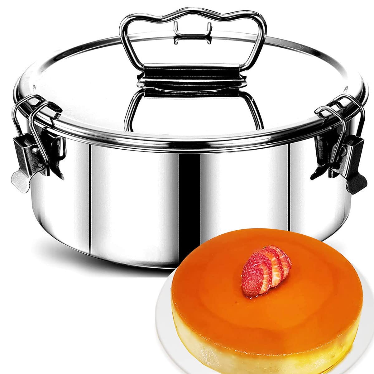 304 Stainless Steel Flan Pan for Flan Mold with Lid Flanera Flan Mold Pan 1.5 QT Capacity Flanera Original Flan Mold Flan Maker for Making Cupcakes Pudding (Style 1)