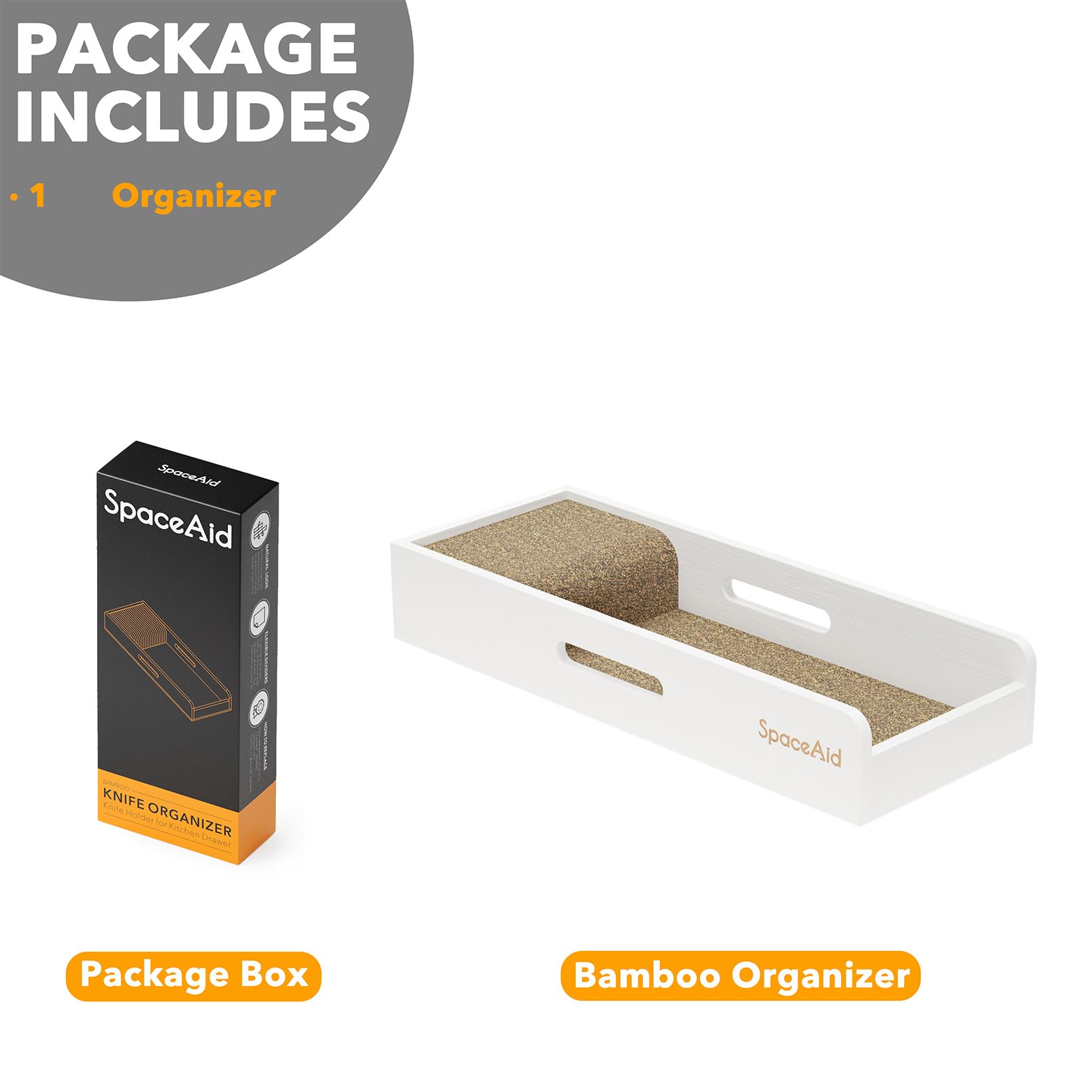 SpaceAid Organizador de cajones de bambú para cuchillos, soporte para cuchillos de carne, organizador de cajones en organización de almacenamiento (pequeño, blanco)