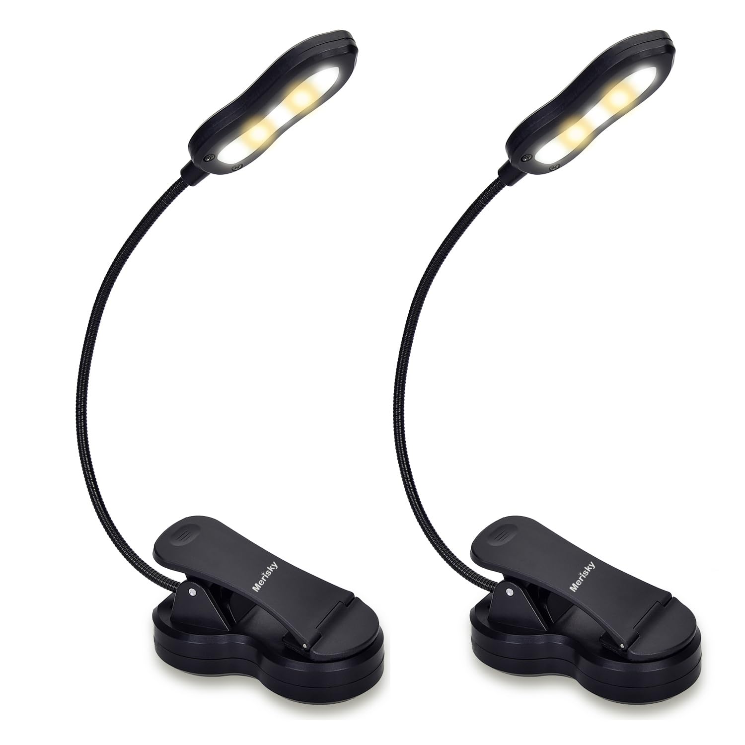 Lot de 2 lampes de lecture LED rechargeables, 3 couleurs, 3 luminosités avec clip, jusqu'à 60 heures de lecture pour soins des yeux, lumière chaude et blanche, parfaites pour lire au lit et en