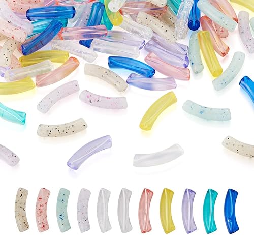 110 cuentas de tubo de acrílico transparente, tubo curvado, cuentas de acrílico, coloridas cuentas de tubo de fideos curvos de 1.240-1.260 in para