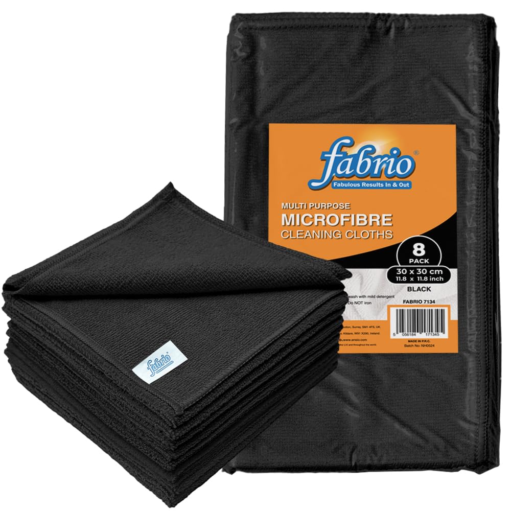 FABRIO Microfibre Cloth for Car & Home, 8 Pack, 30x30cm, Black — image 1