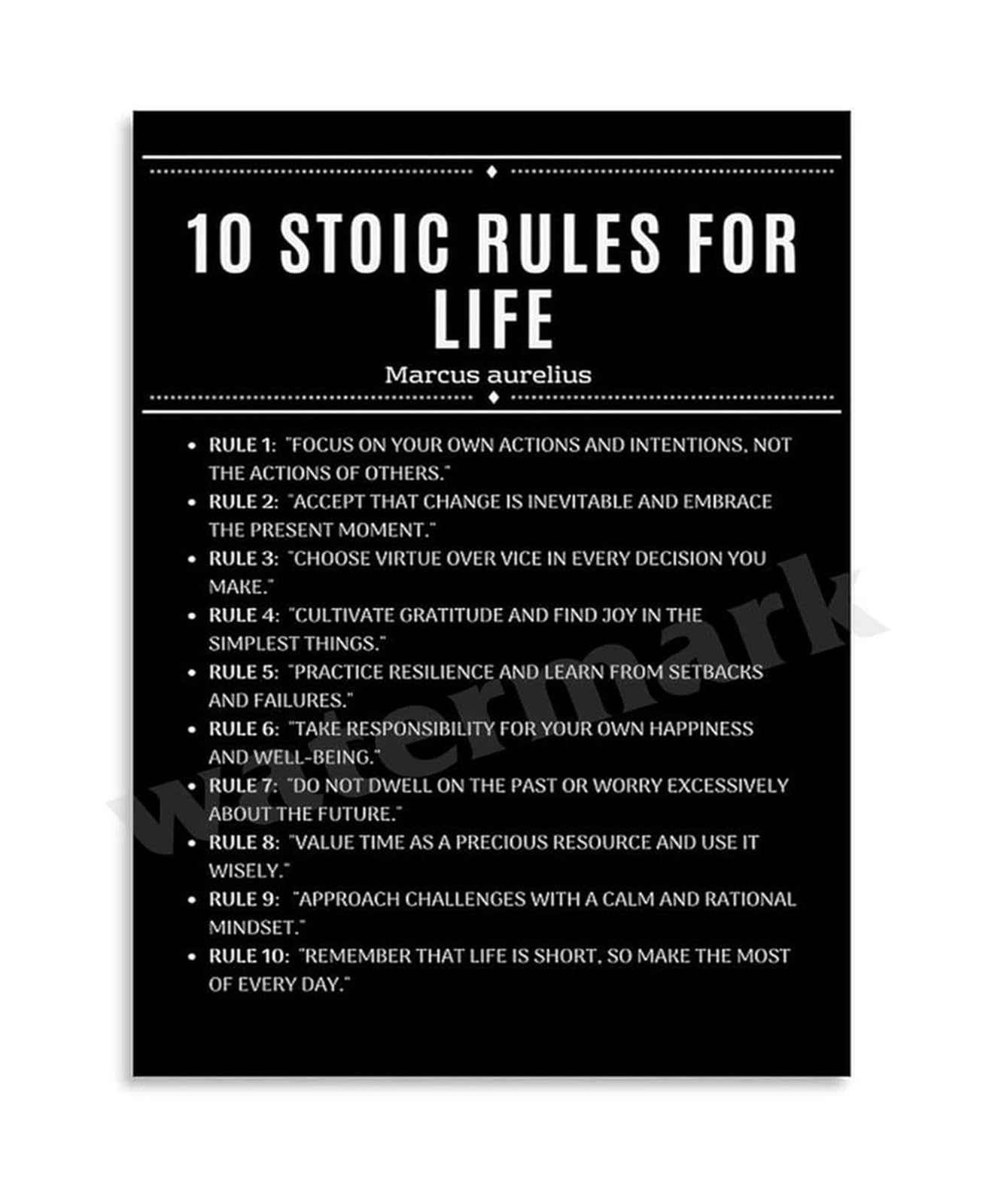 BYLSAGWHT Stoic Rules Marcus Aurelius Poster Motivational Wall-Art Philosophy Quotes for Office Room Decor(Unframed,16x24inch(40x60cm))