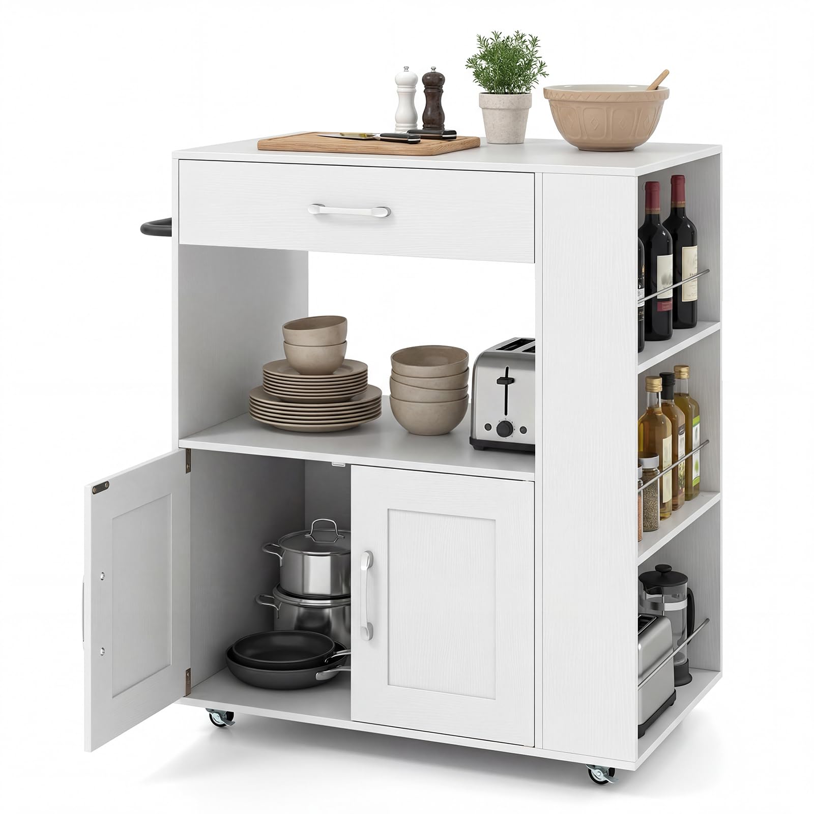 Chariot de cuisine sur roulettes GIANTEX avec plan de travail en bois et 3 étagères