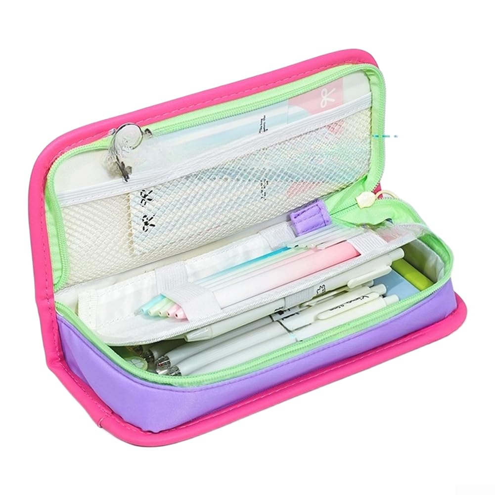 Estuche Tres Compartimentos Grande Multicapa Lápices Rotuladores Tela Oxford Impermeable Uso Diario Escuela Universidad 22x10x8cm(pink)