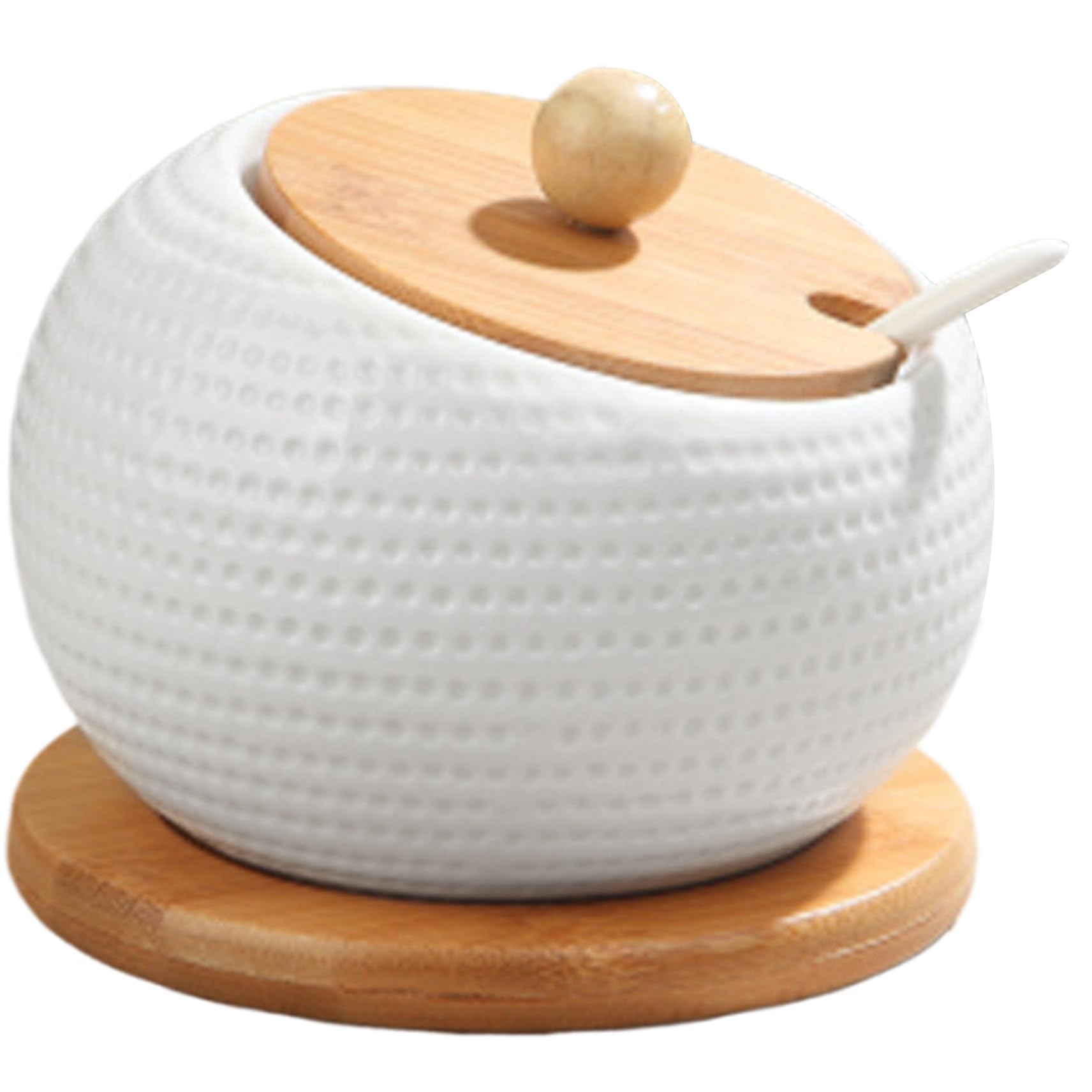 Uanqfegy Spice Containers - 500ml Ceramic Spice Jars with Spoon & Tray, Heat-Resistant Golf Ball Shape for Salt Oil Chili Powder Sugar Pepper