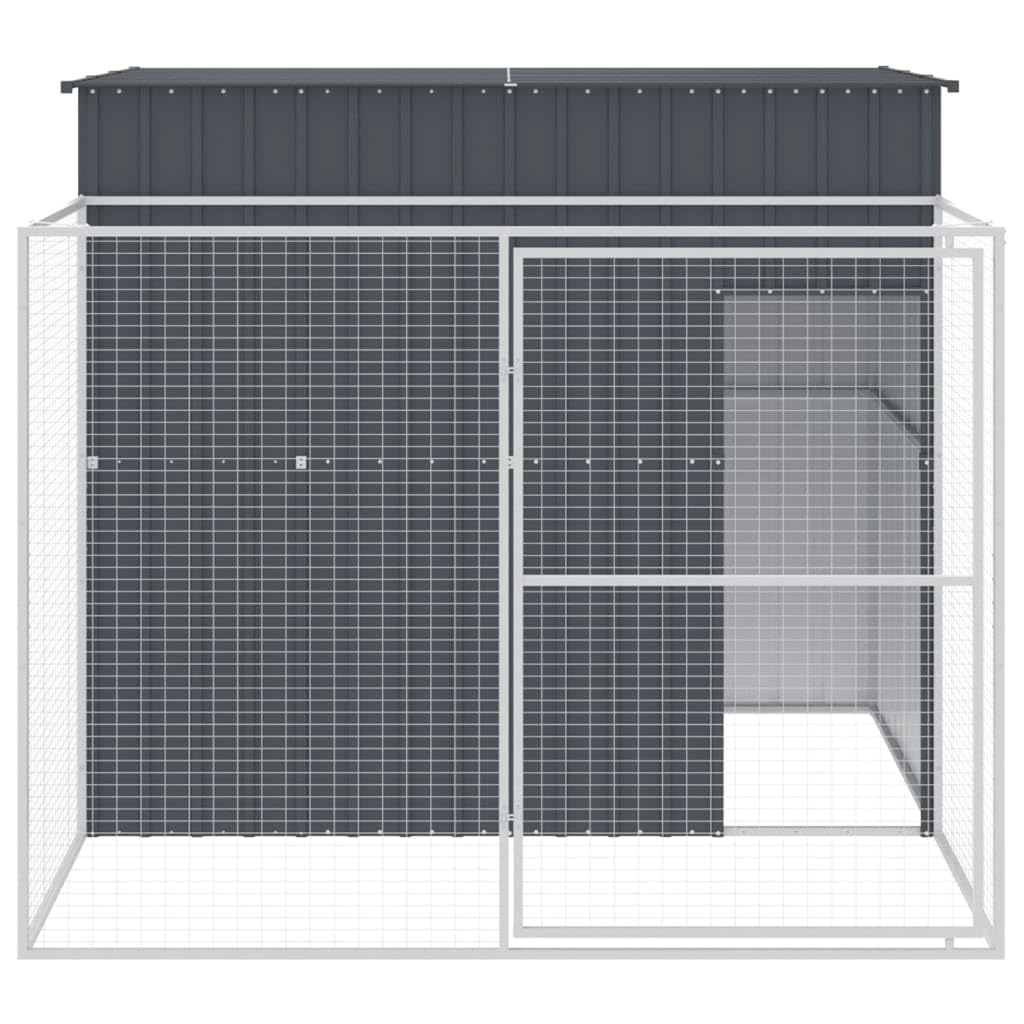 Caseta Perros con Corral Acero galvanizado Gris 214x253x181 cm, Refugio para Animales