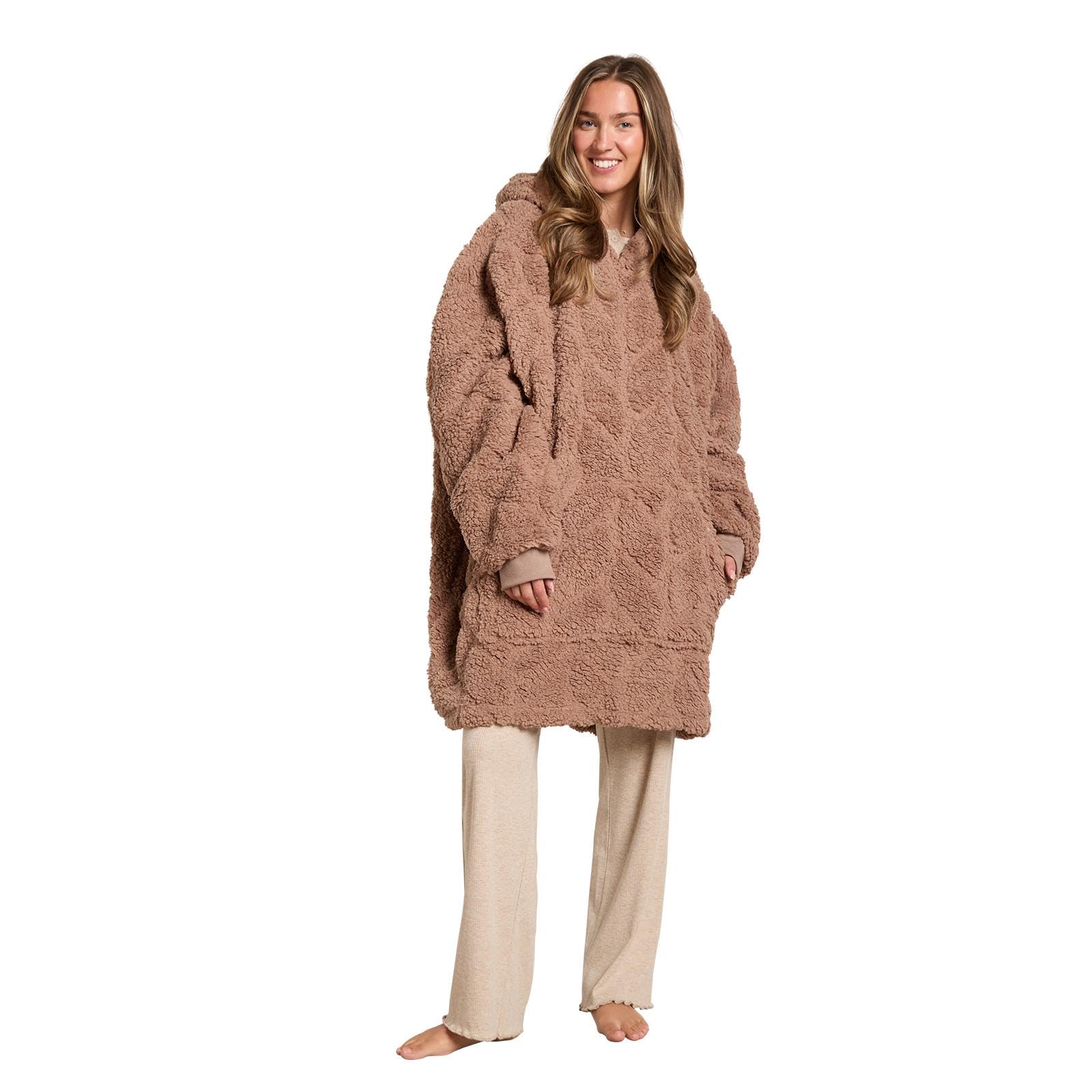 OHS Blanket Hoodie Women Braided Fleece Oversized Hoodie, Mink