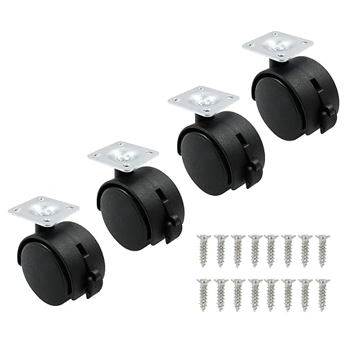 Vista 40 de 4 ruedas giratorias de 1 pulgada, ruedas giratorias de nailon negro con freno, ruedas giratorias de alta resistencia para muebles, carro, gabinete