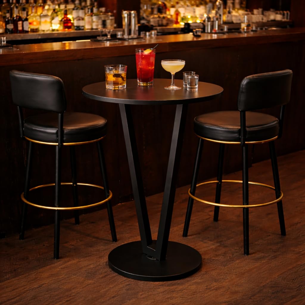 MTANK High Height Round Bar Table – Modern Bistro Pub Table with Metal Base, Small High Top Cocktail Table for Home, Kitchen, Party, and Cafe – White & Black Finish (High Height)-image-20