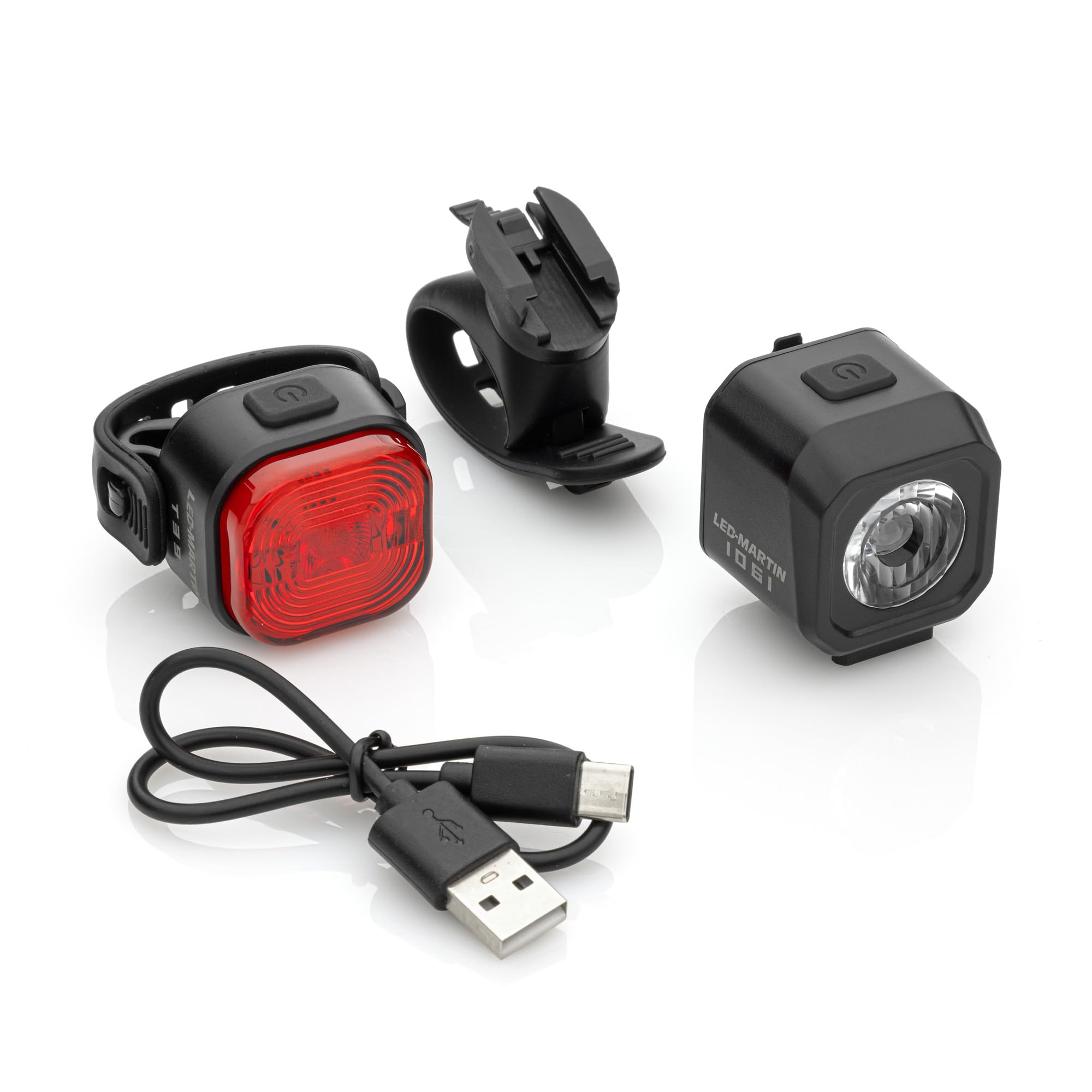 LED-MARTIN® Zestaw świateł rowerowych PROLITE | Diamond, maks. jasność, oświetlenie rowerowe LED, ładowane przez USB, wodoszczelne światła rowerowe, przednie światło tylne, zestaw świateł rowerowych