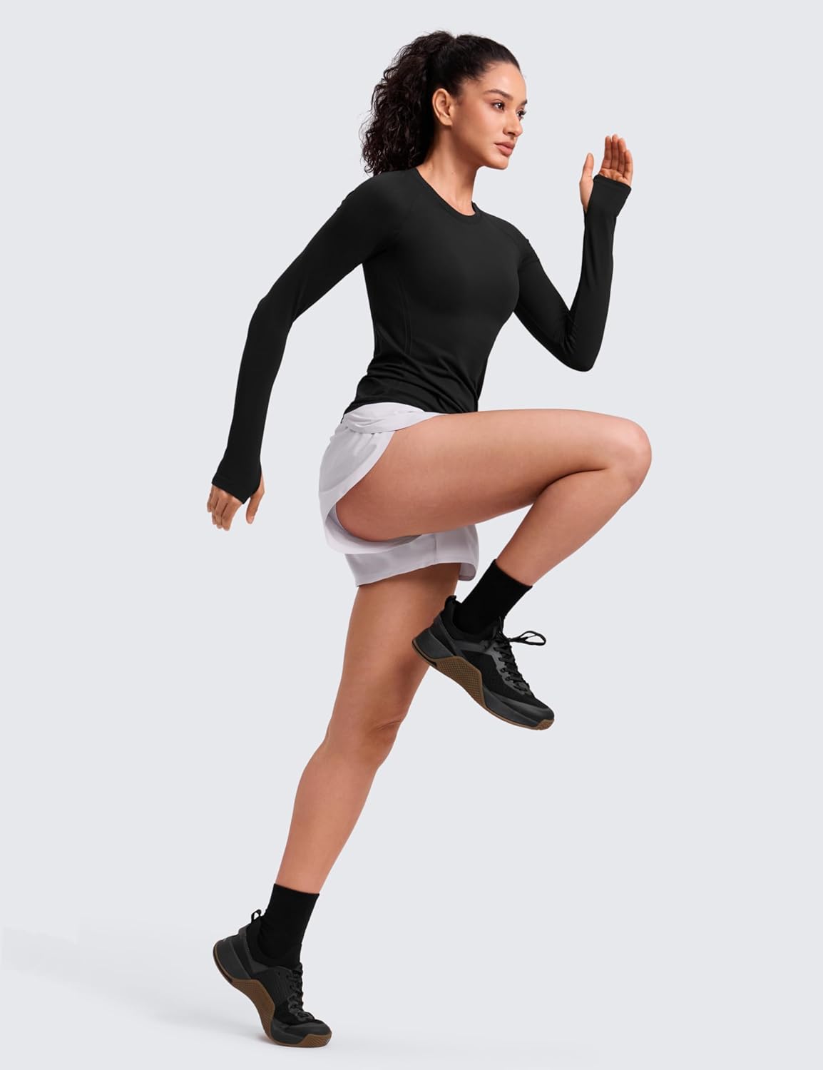 CRZ YOGA Seamless Long Sleeve Shirts for Women Hip Length - Workout Athletic Running Gym Yoga Tops Breathable Crewneck Tshirt