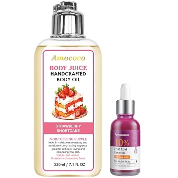 Body Care Duo Strawberry Shortcake Body Oil 220ml + 10% Fruit Acid Essence 30ml | Moisturizing & Radiance-Boosting