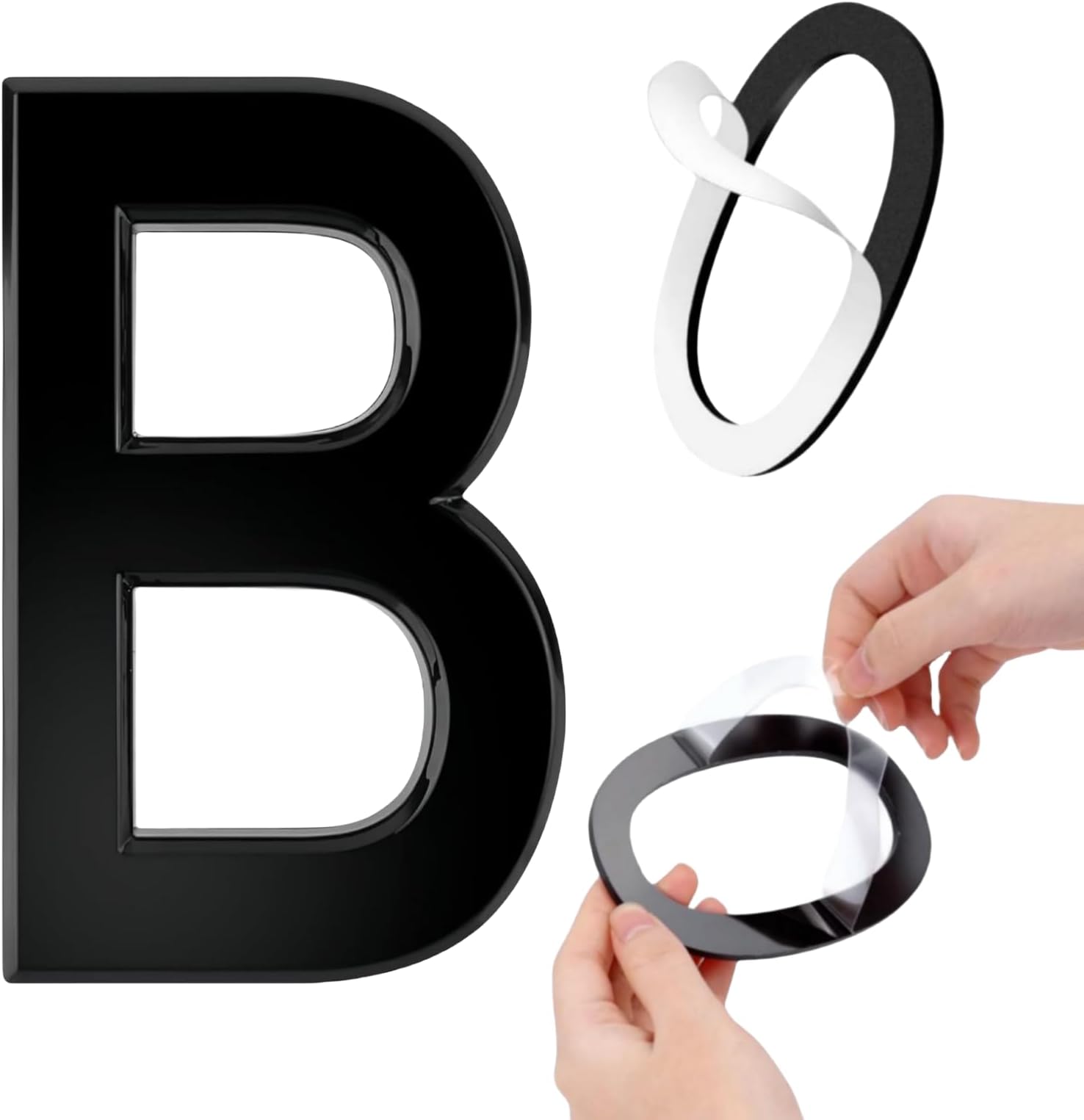 Self-adhesive 6 Inch House Numbers Acrylic House Number Modern House Numbers Black Mailbox Numbers for Outside Address Home Number for Apartments Office Hotel Room (Letter B)