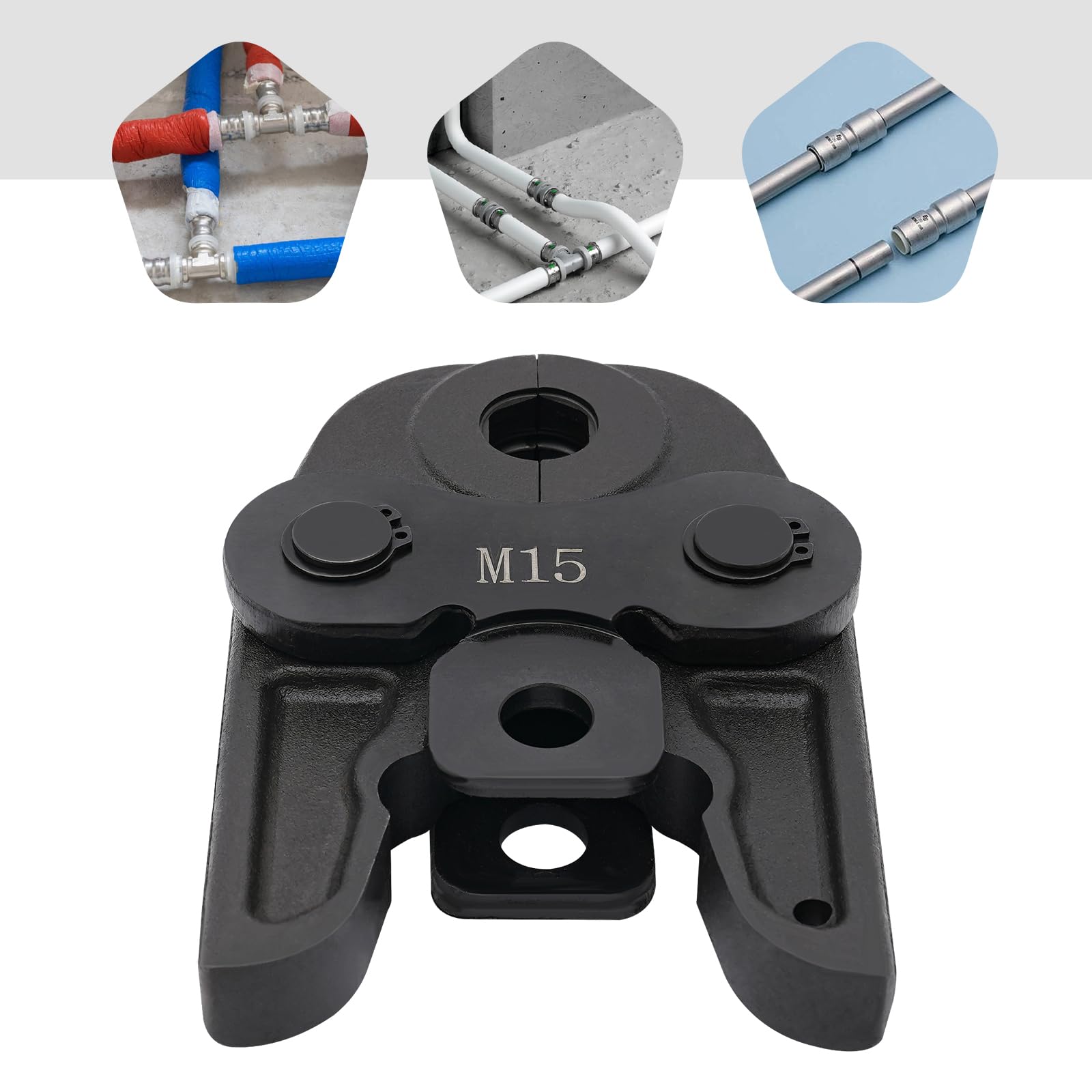 Mordaza de presión M15 compacta, mordaza para herramientas de prensado, mordaza de crimpado, 0,8 – 1,2 mm, grosor de tubo adecuado para prensar tubos de cobre, acero inoxidable y aluminio y plástico