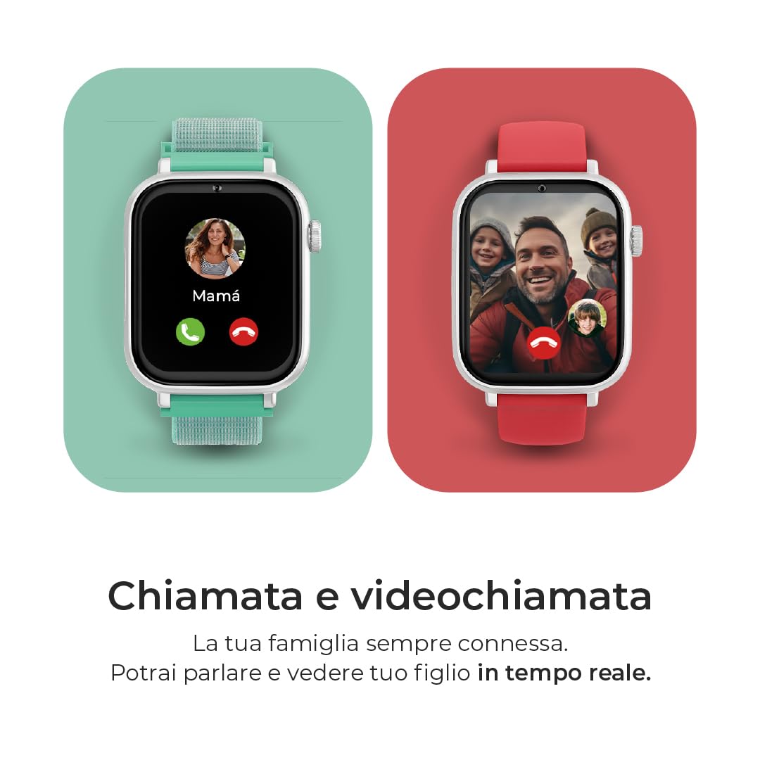 SaveFamily SaveWatch Plus 4G | Orologio Connesso per Bambini con GPS, Chiamate, Video, WhatsApp, Musica, Bluetooth e App Store - Quadrante Nero e Cinturino in Silicone Fucsia