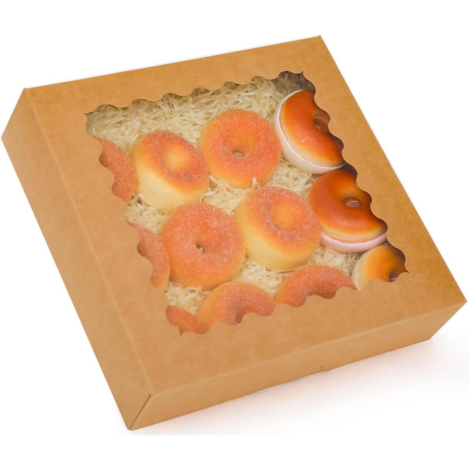 Gcardist Auto-pop Up Brown 20.3x20.3x6.4cm 24Pcs Cookie Box with Window Pastry Macaron Bakery Box For Packaging (8x8x2.5 inch)
