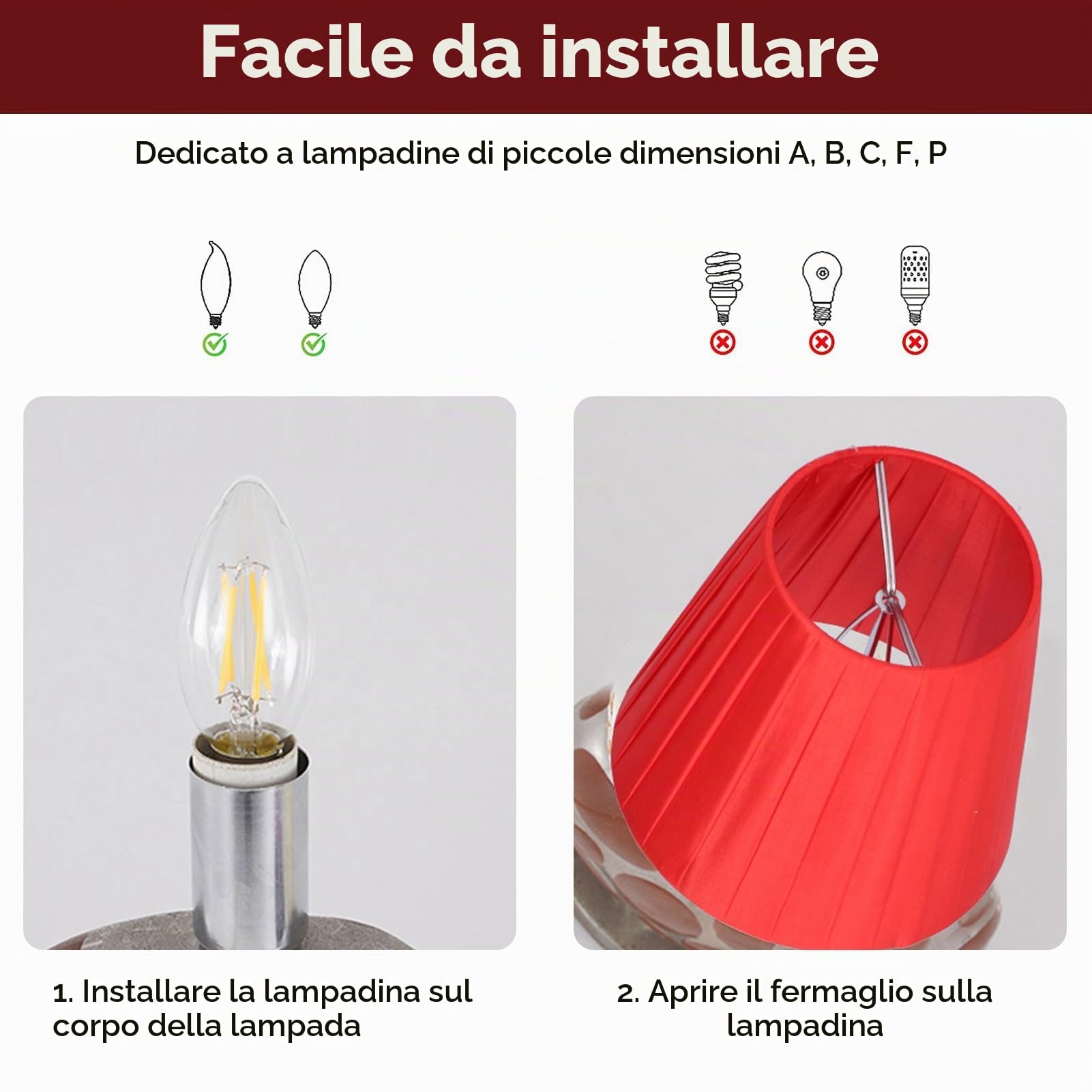 HERCHR 6Pcs Paralume Paralume per Lampada da Tavolo Lampadario di Cristallo in Tessuto Lampada da Parete, Rosso