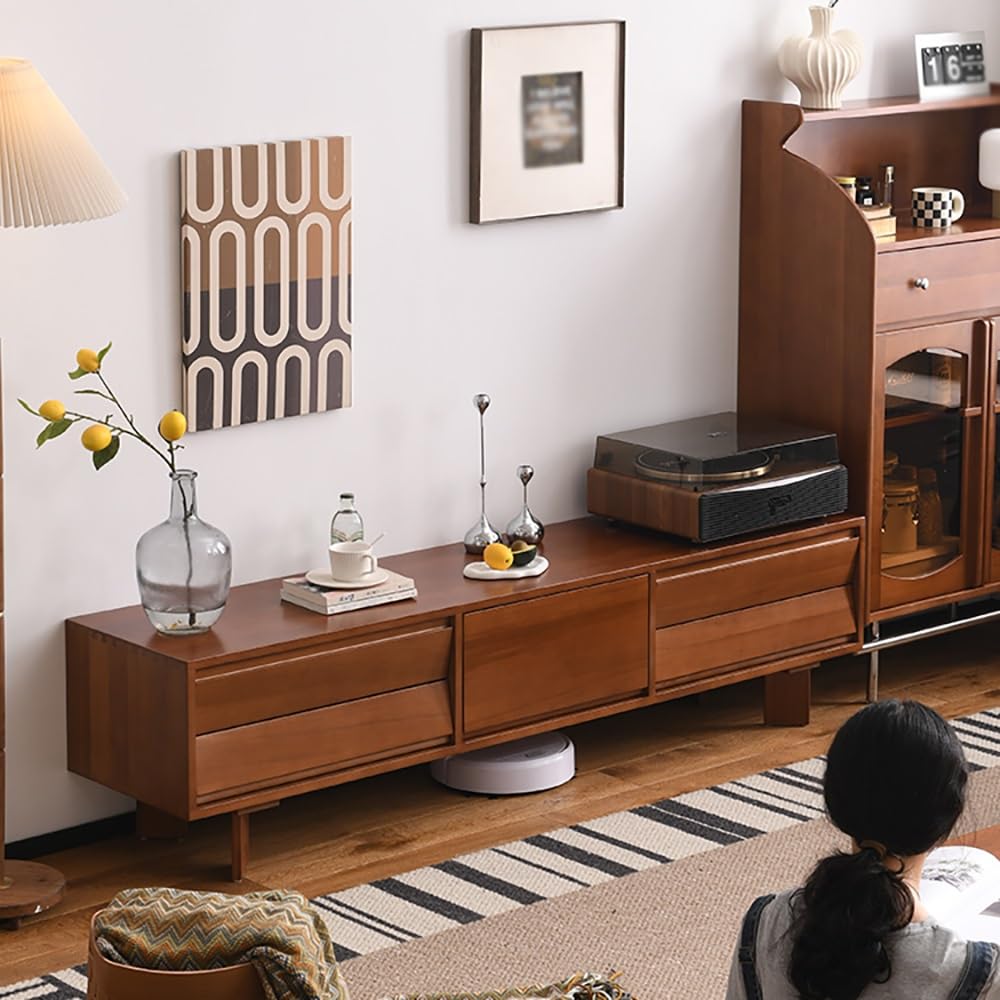 TV-Konsole, Entertainment-Center 180cm Schlichter Massivholz-Wohnzimmerschrank, Retro Unterhaltungszentrum für Zuhause, Vielseitiges Möbel für Hotels & Pensionen TV-Ständer fürs Wohnzimmer