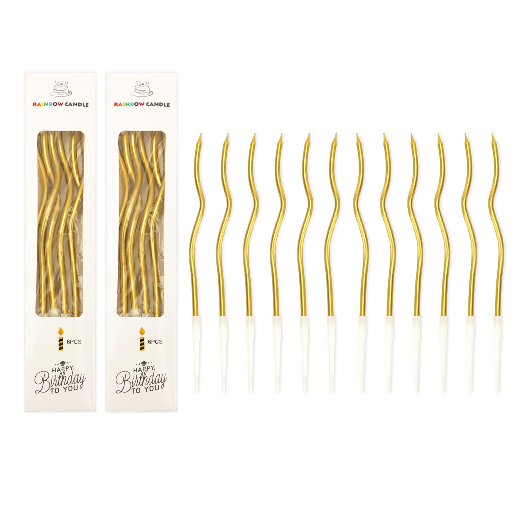 Twisty Birthday Candles 12 Pcs Gold Spiral Coil Candles for Cake Decoration Wedding Party (Metallic Colorful)