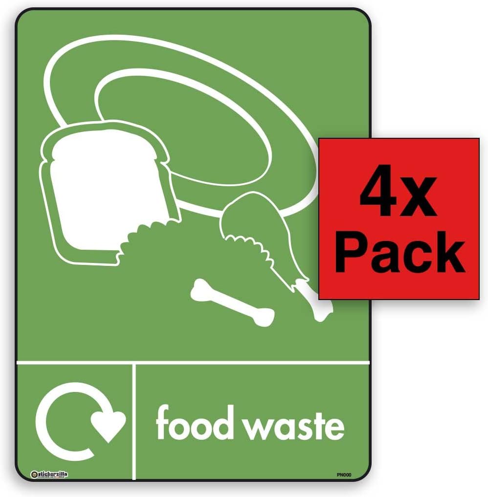 Food Waste Bin StickerSign WRAP, Self Adhesive Vinyl [A6 100mm x
