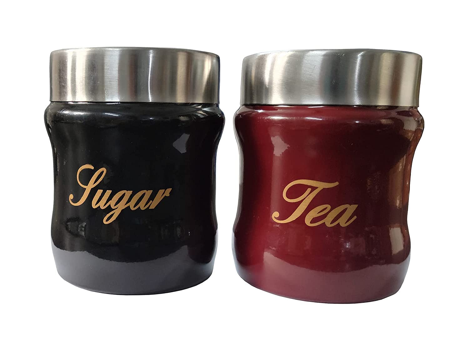 Parika Stainless Steel Damru Shape Tea Sugar Container Set For Home & Kitchen Use Tope Container , Storage Box Dabba 500 ML Each (Set of 1 , multicolor)