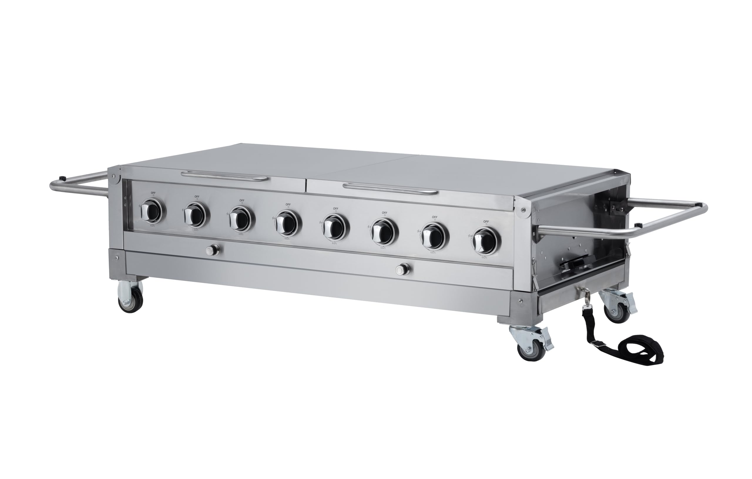 METRO Professional 8-Brenner Gasgrill, Grillfläche 49 x 120 cm, Ablagetisch, fahrbar, Schutzabdeckung, Edelstahl, silber