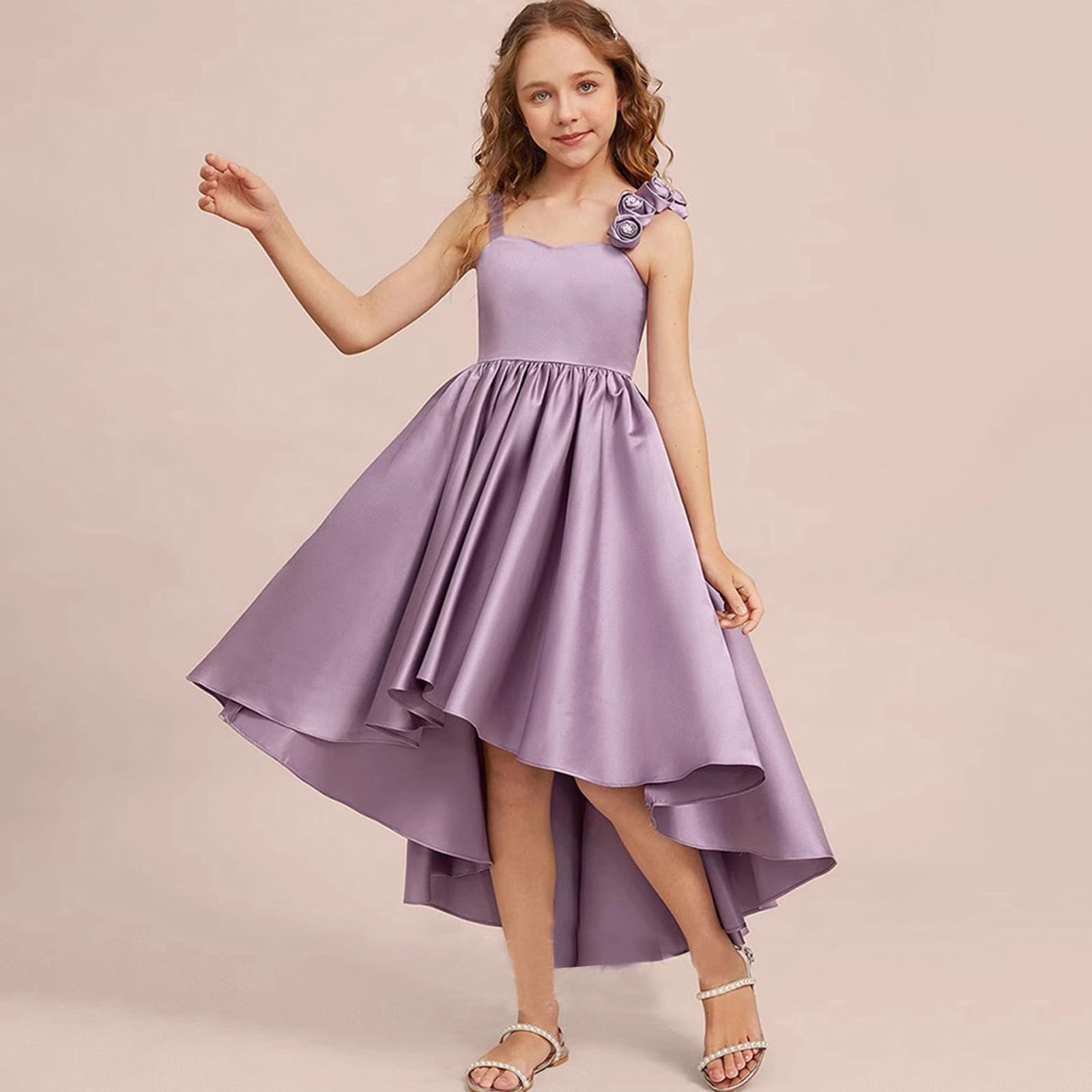 Robe de fête de princesse sans manches pour fille - Robe asymétrique - Robe de demoiselle d'honneur - Robe de bal formelle