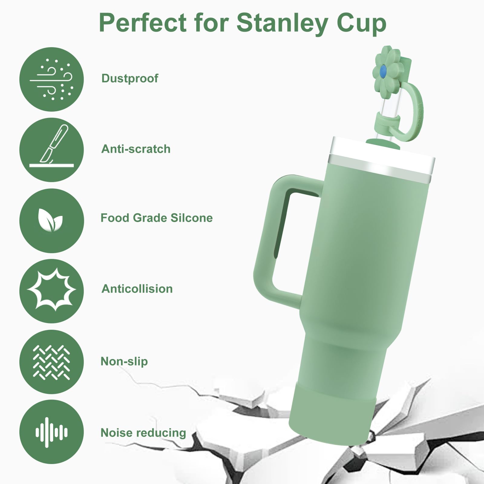 Stanley Cup Silicone Boot & Straw Covers - Protective Sleeve For Quencher Tumblers