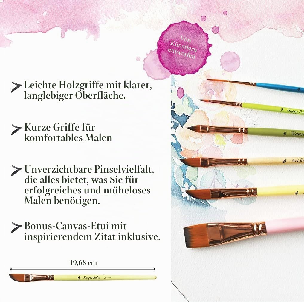 Reise-Aquarellpinsel für Künstler + Tasche, Set mit 6 Aquarellpinseln für Anfänger und Profis, Wasserfarbenpinsel, sortierte Pinsel mit Aquarell-Detail-Pinsel und Aquarell-Pinsel-Dagger