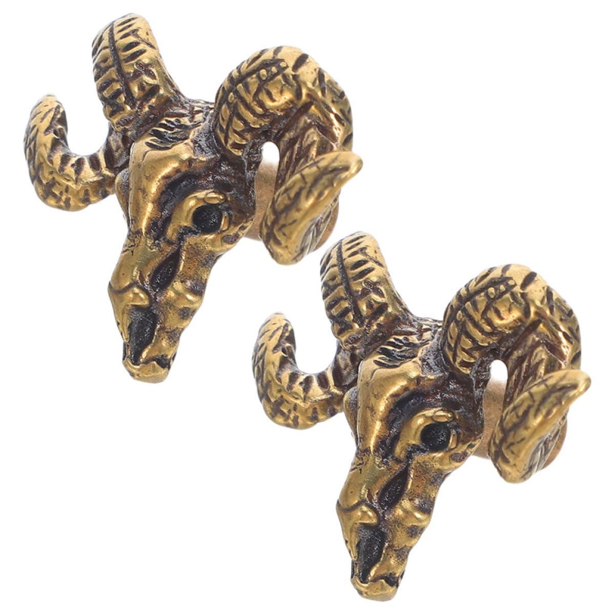 2pcs Vintage Brass Goat Head Door Handles – Animal Drawer Pulls for Kitchen Cabinets and Wardrobes – Copper Decorative Cabinet Knobs with Rustic Patina Finish for Home Furniture