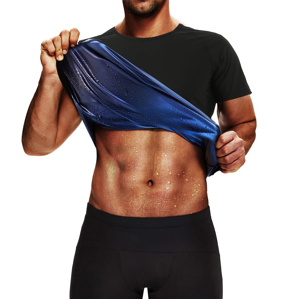 HUIMING Waist Trainer for Men Sauna Shirt, Sweat Compression Sauna T-Shirt Shapewear Top Body Shaper Short Sleeve Sauna Suit