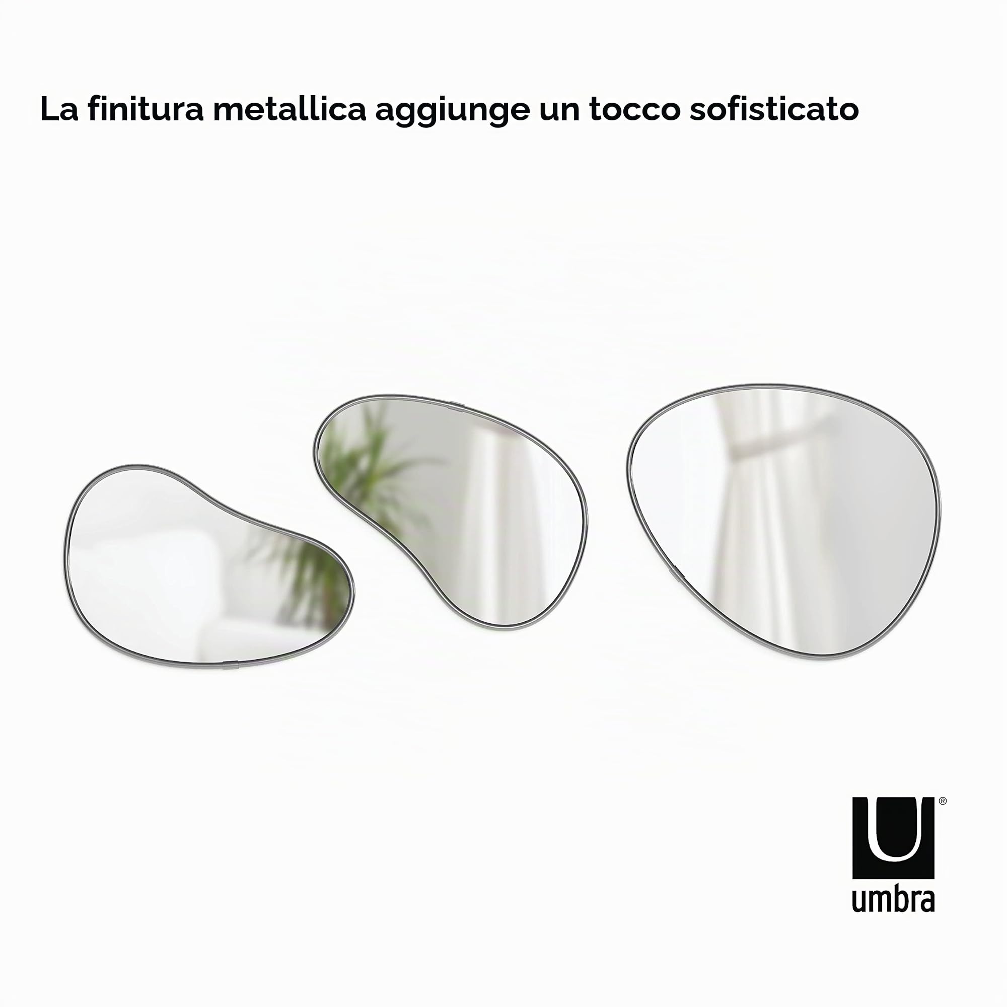 Umbra Hubba Pebble - Set di 3 specchietti da Parete dal Design Moderno con Forma Organica, in Titanio