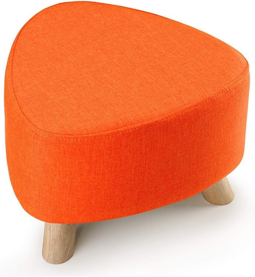 Pouf en bois orange 39x28cm avec coussin amovible gris pour salon