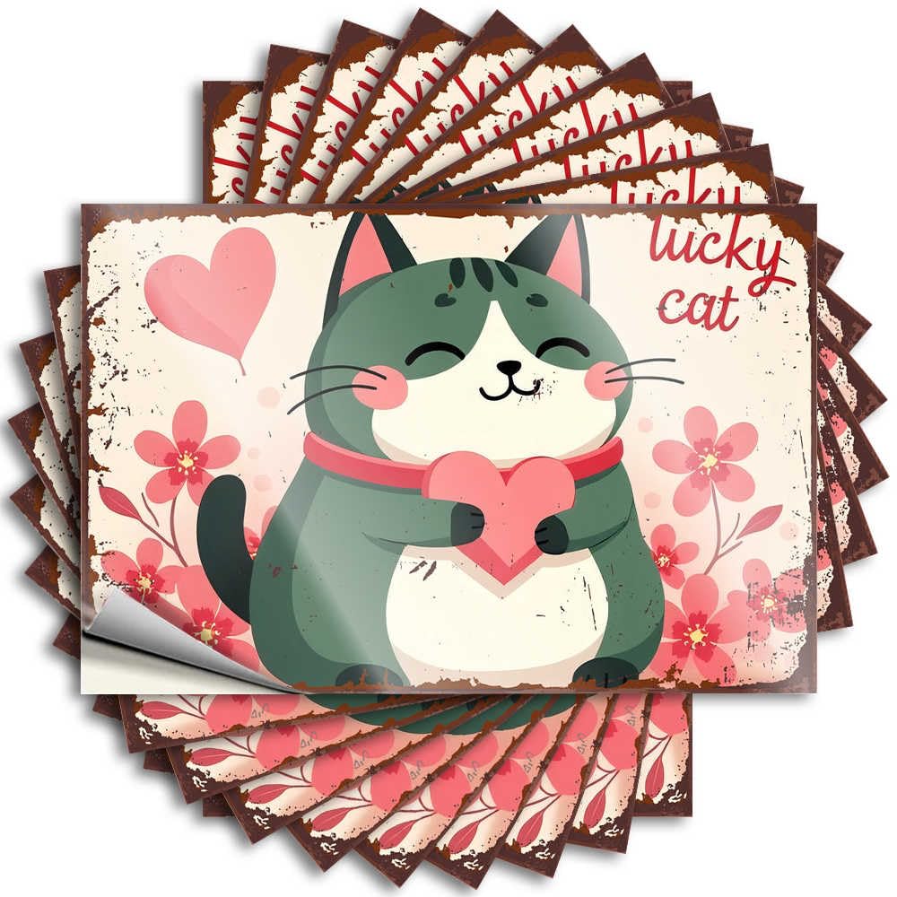 Motivational Sticker, Home Bar Accessories Bumper Lucky Cat with Heart: A Whimsical Floral Illustration | Funny Quote Outdoor Decals(6X9CM)