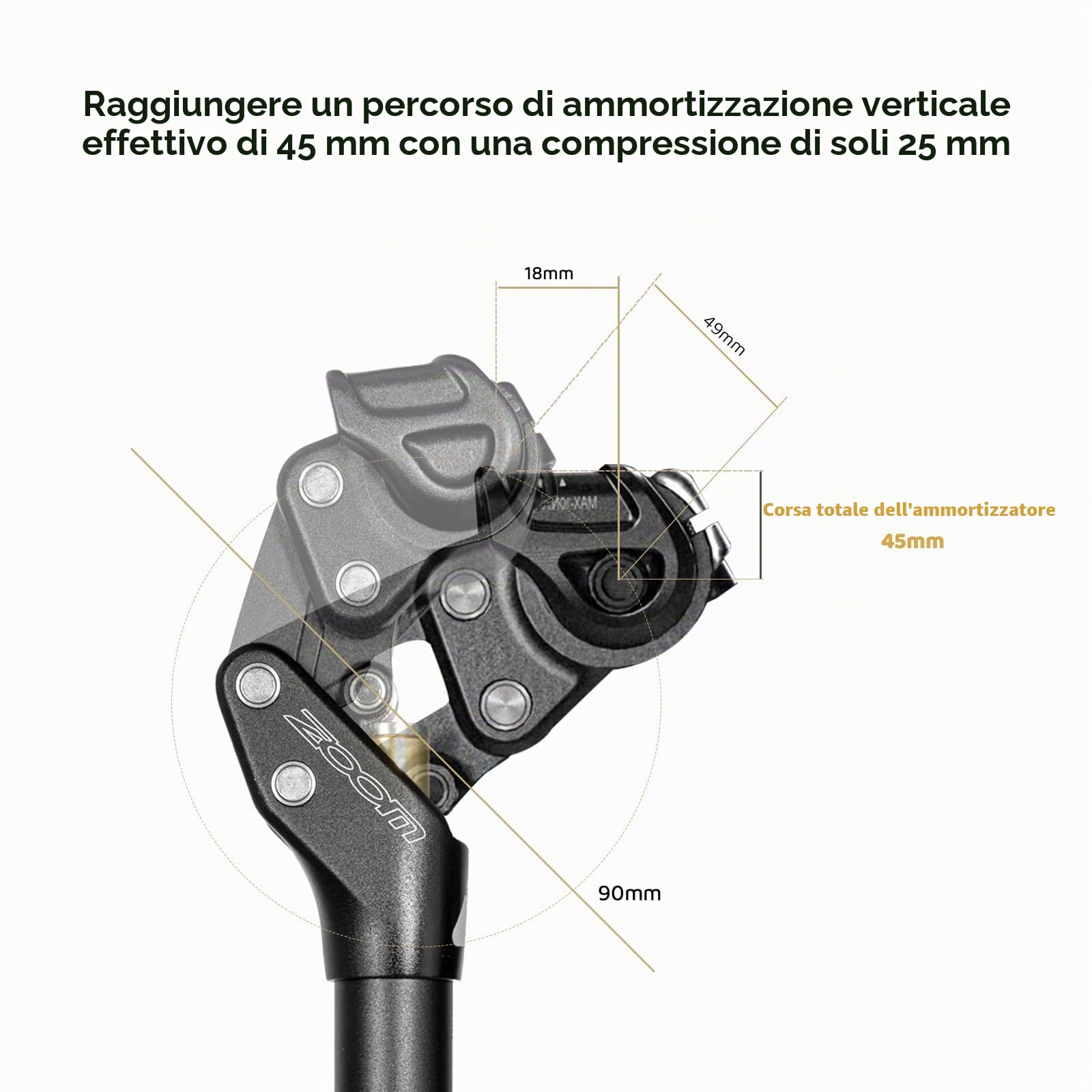 JFOYH Reggisella Ammortizzato SP442 per Bici – 27.2/30.9/31.6 mm, Assorbimento Urti Regolabile per MTB, Gravel, City Bike ed E-Bike, Supporta Fino a 110 kg