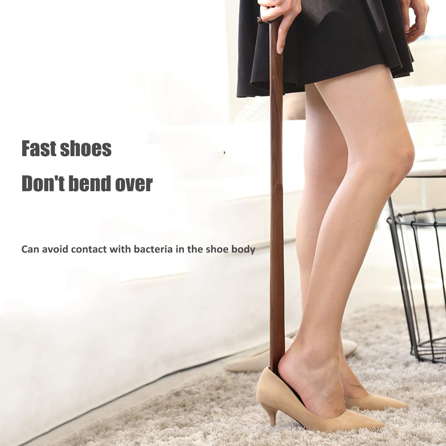 Cuerno para Zapatos con Correa de Cuero de Vaca Que se Adapta a Todos los Zapatos, Elevador de Zapatos portátil de Mango Corto con Orificio para Colgar, Zapato de Madera de Mango Largo-||60cm(23