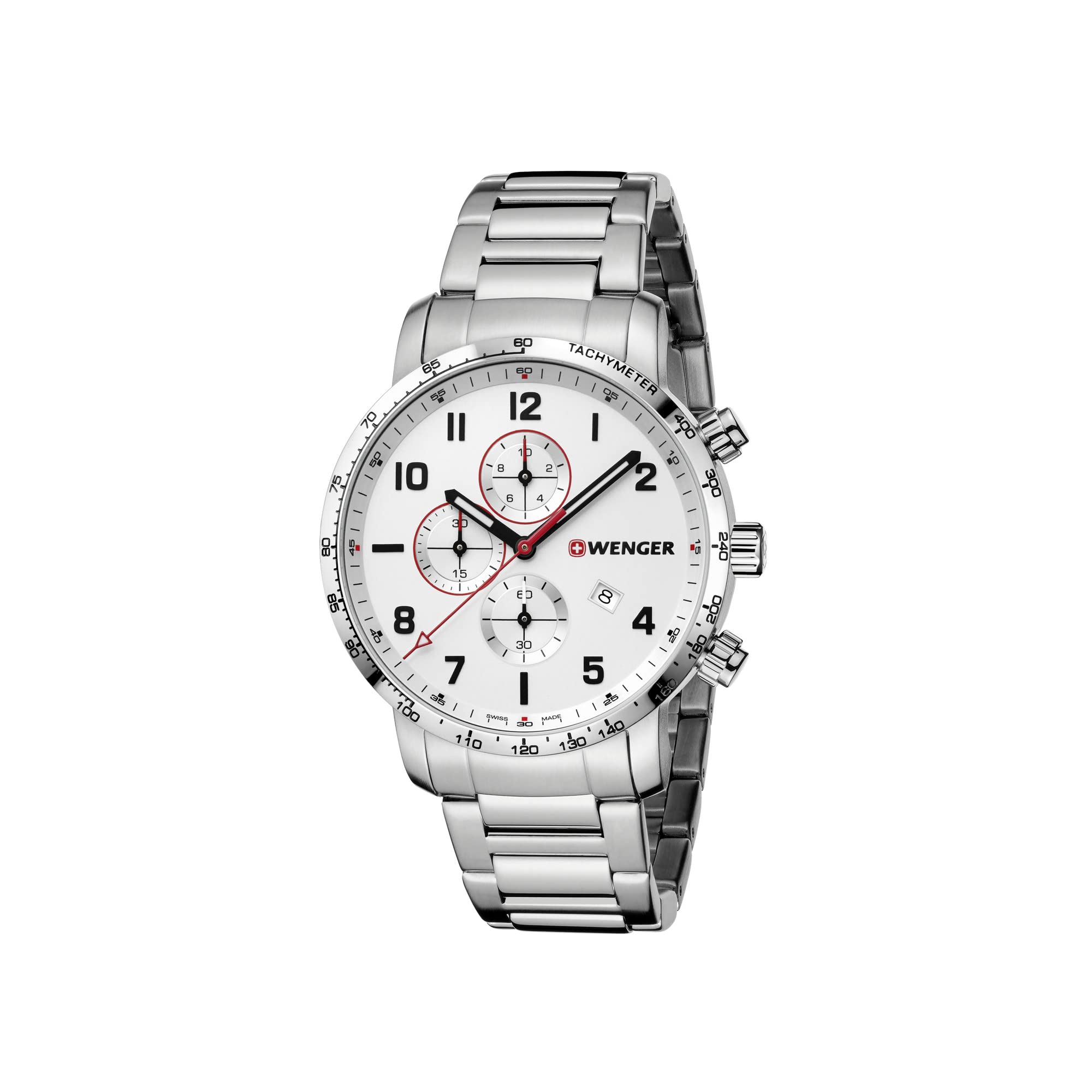 WENGER Swiss Made (Attitude Chrono White Dial Analog Quartz Men’s Watch 316L Skin Friendly Surgical Grade Stainless Steel Strap- Stylish and Original) Model Number 011543110 (B07CC1YST8) Amazon Price History, Amazon Price Tracker