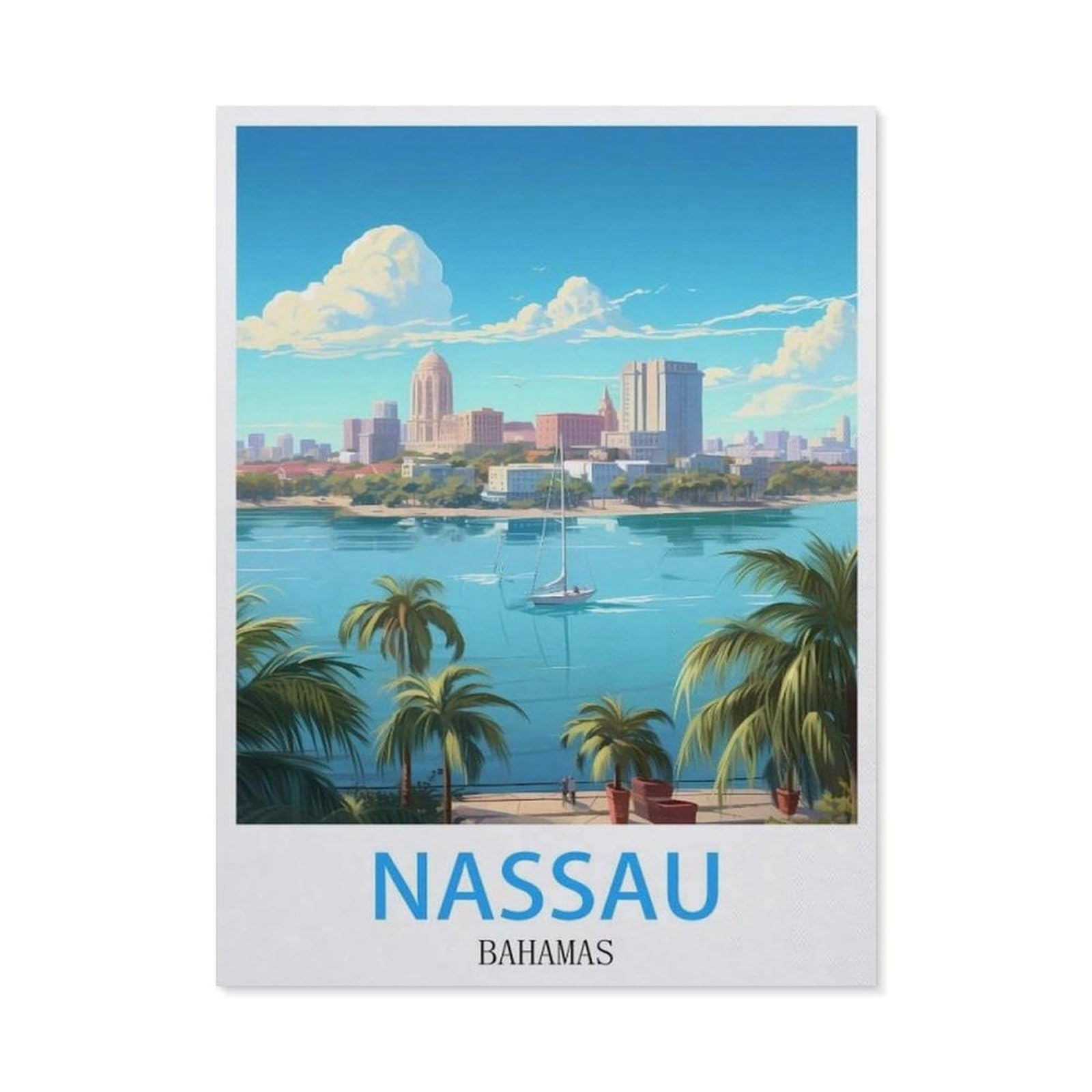 BEAYODKP 5D Diamond Painting，Nassau Bahamas Vintage Travel Poster，Diamond Embroidery Cross Stitch（40 x 50 cm/15.74 x 19.68 inches）-BX51