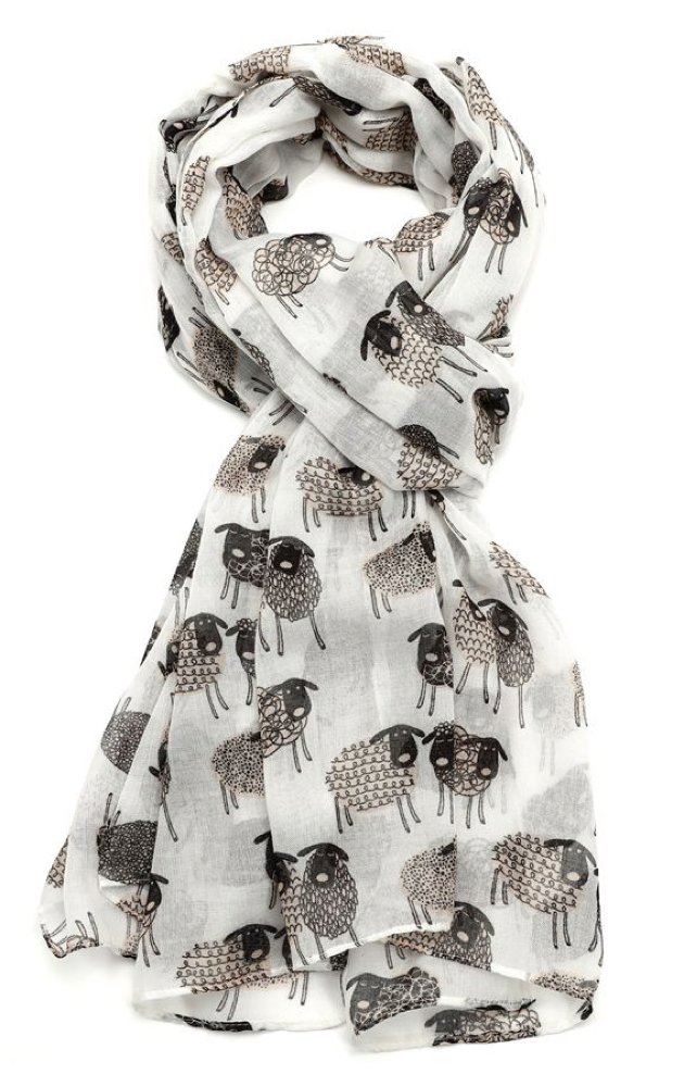 The Olive House® Womens Woolly Sheep Design Scarf White