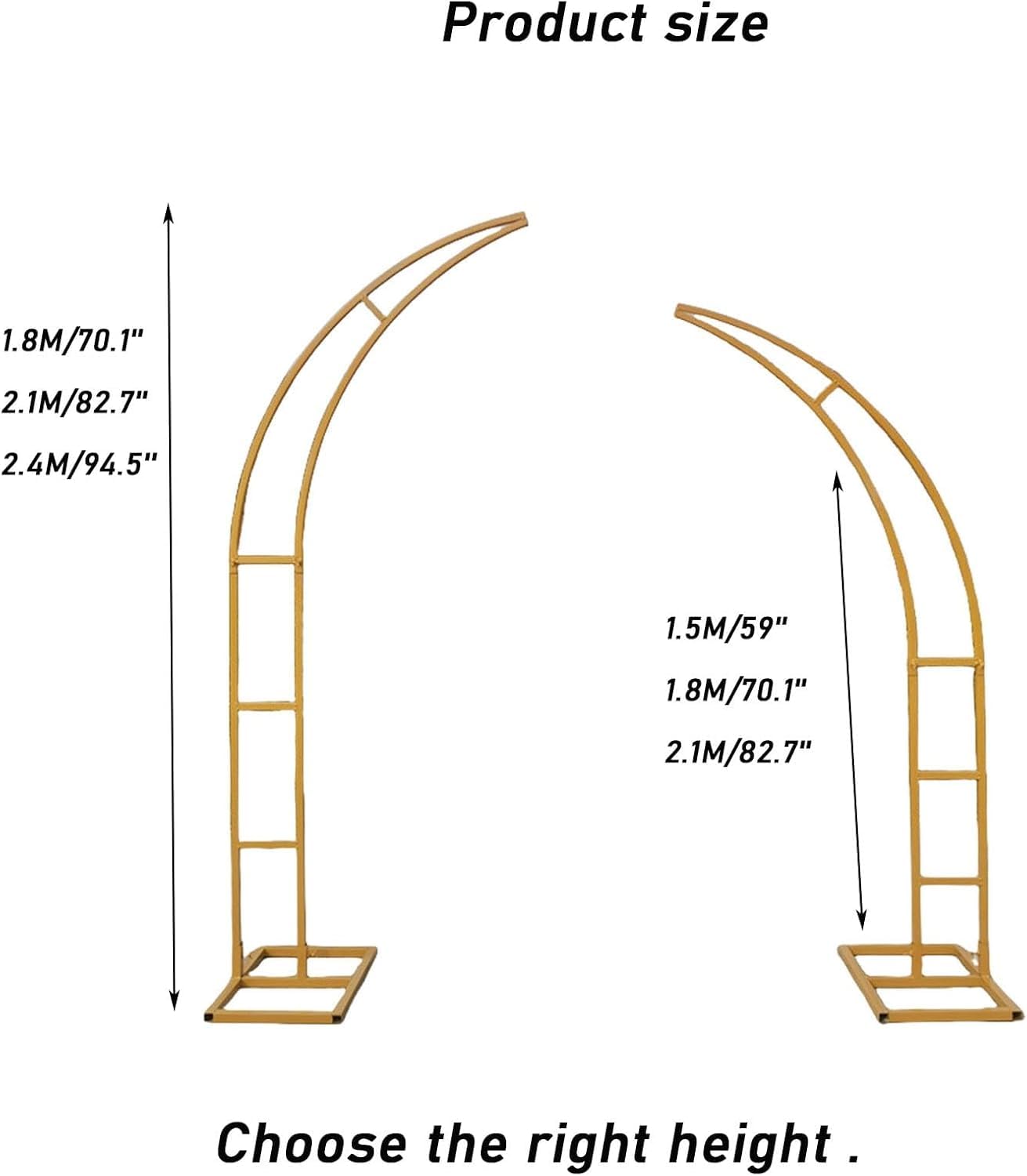 Hochzeitsbogen aus Metall, gebogene Oberseite, Hintergrundständer mit rechteckiger Basis, für Zeremonie, Geburtstag, Jahrestag, Gold, 1,5 m + 1,8 m, 2 Stück
