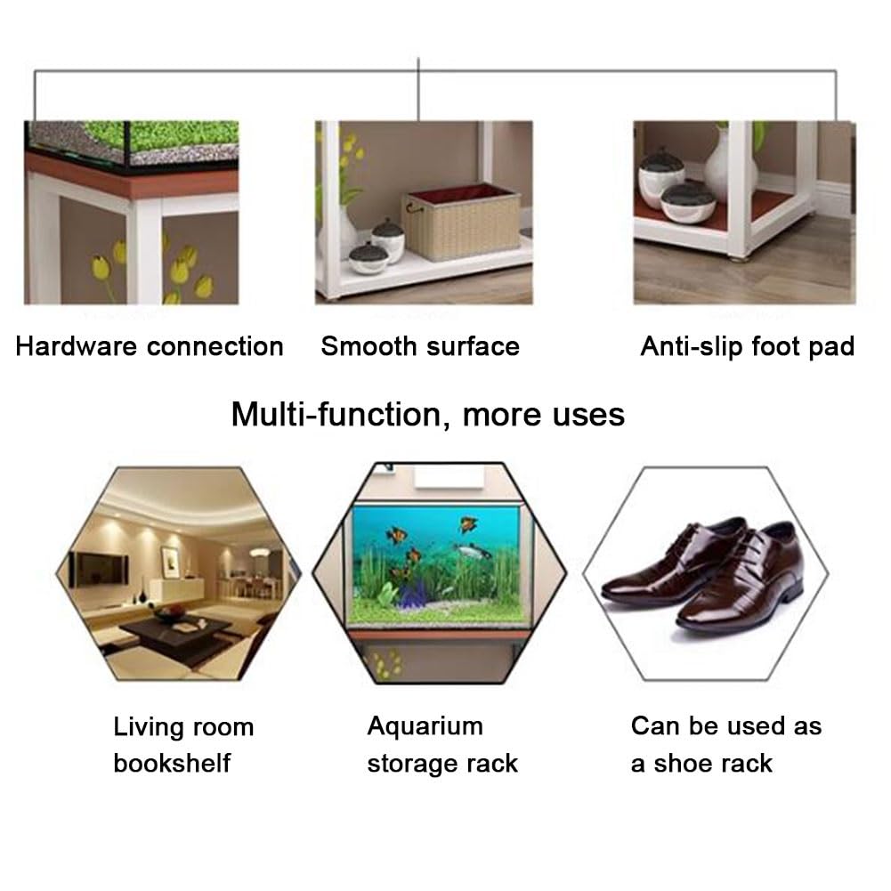 Generisch Aquariumständer, Stabiler Metall-Aquariumständer, Rutschfester Aquarienhalter, doppelstöckiges Terrariumregal für Zuhause, Schlafzimmer, Büro - 60x35x50 cm, Weiß (Aquarium Nicht enthalten)