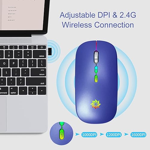 Miniatura 2 de KBCASE Mouse inalámbrico, mouse inalámbrico LED para laptop, mouse delgado y silencioso 2.4G recargable inalámbrico para computadora portátil,