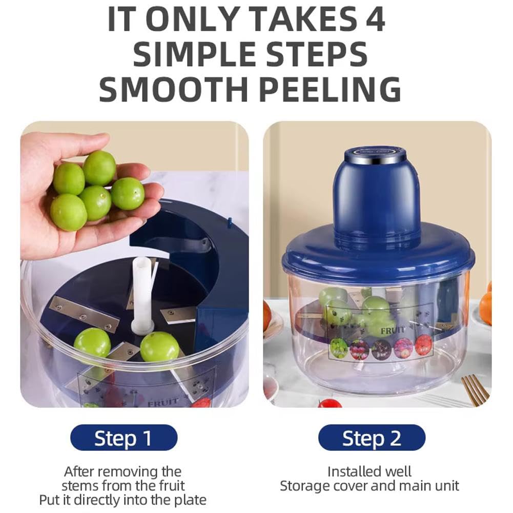 Pelatrice elettrica dell'uva, Strumento Automatico per sbucciare Piccoli Frutti, Estrattore di Pelle per pelapatate, Macchine per Frutta Intelligenti Commerciali Ricaricabili (White)