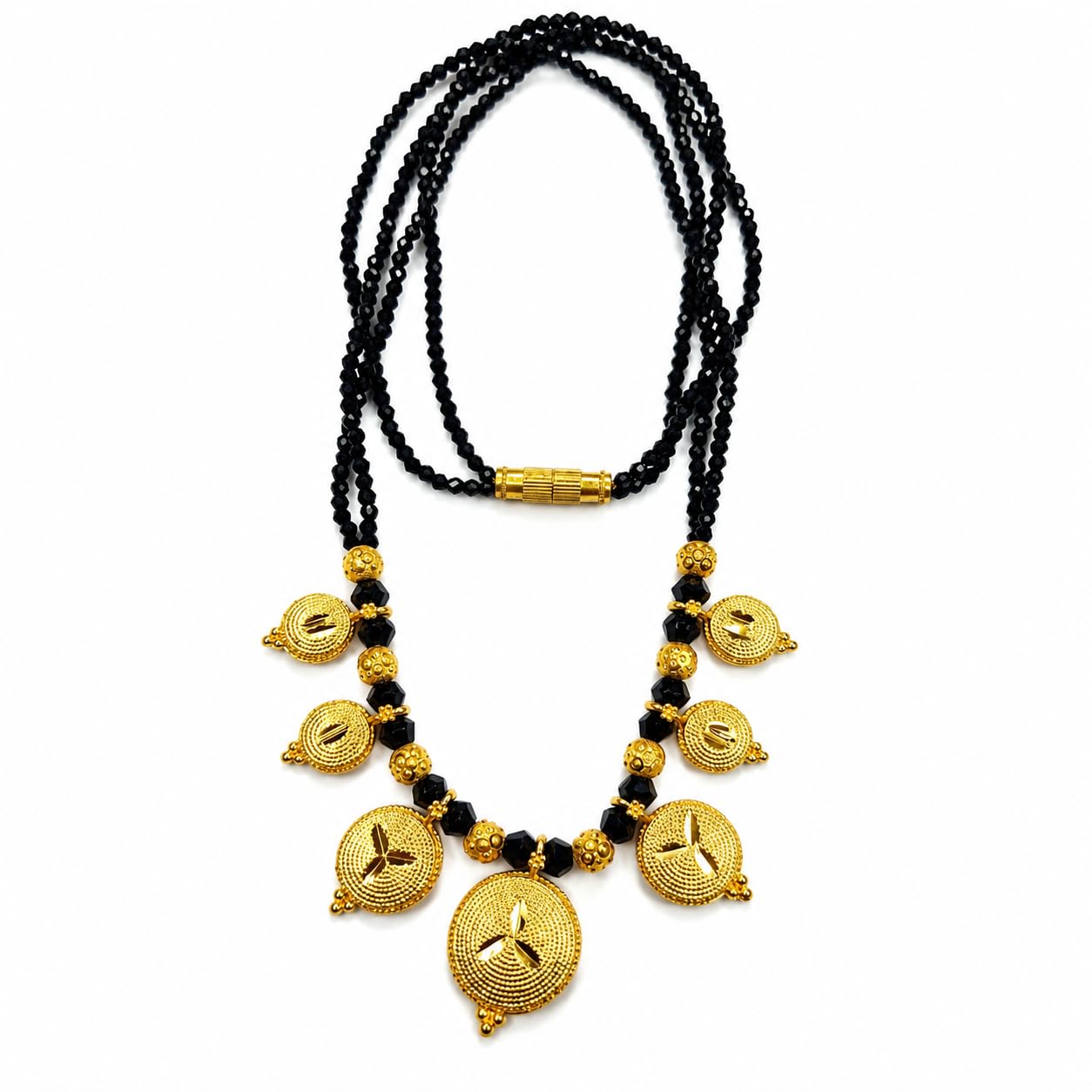 Gold Plated Multi-Pendant Mangalsutra Necklace for Women, Traditional Black Beaded Short Chain Mangalsutra, Ethnic Designer Daily Wear Artificial Jewelry-image-17