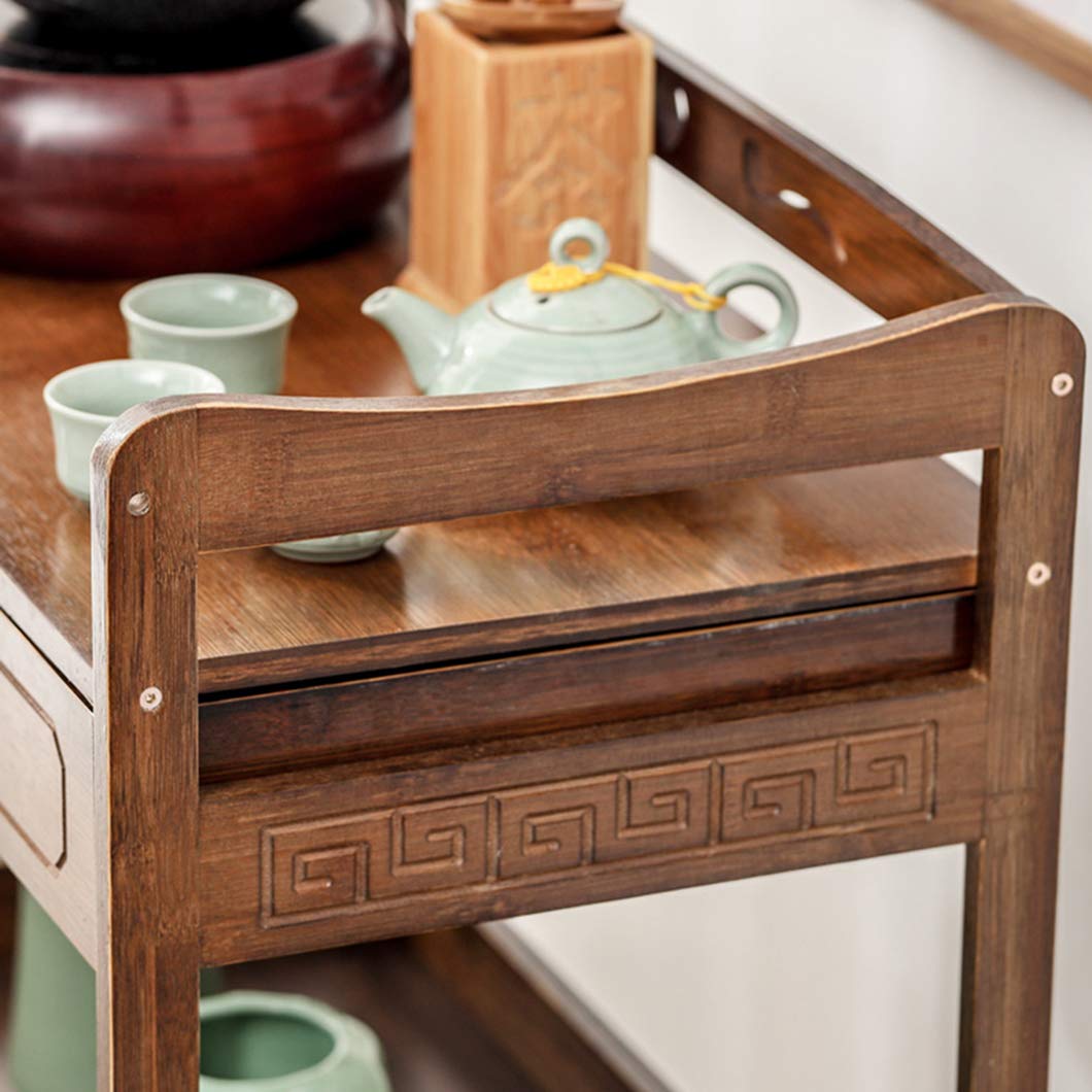 SYTH Camarera para Bebidas,Carro de Servicio 3 Estantes, Trolley de Cocina de Bambú,con Ruedas Carrito de Comedor para Comida para Cocina Organizado