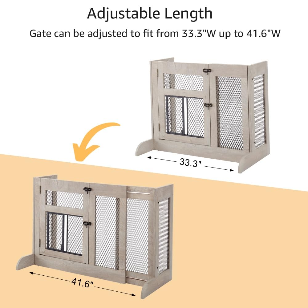 unipaws Puerta para gatos 2 en 1, puerta retráctil para bebés con puerta para gatos, puerta para gatos para puerta y escaleras, puerta a prueba de perros para interiores, barrera de madera ajustable