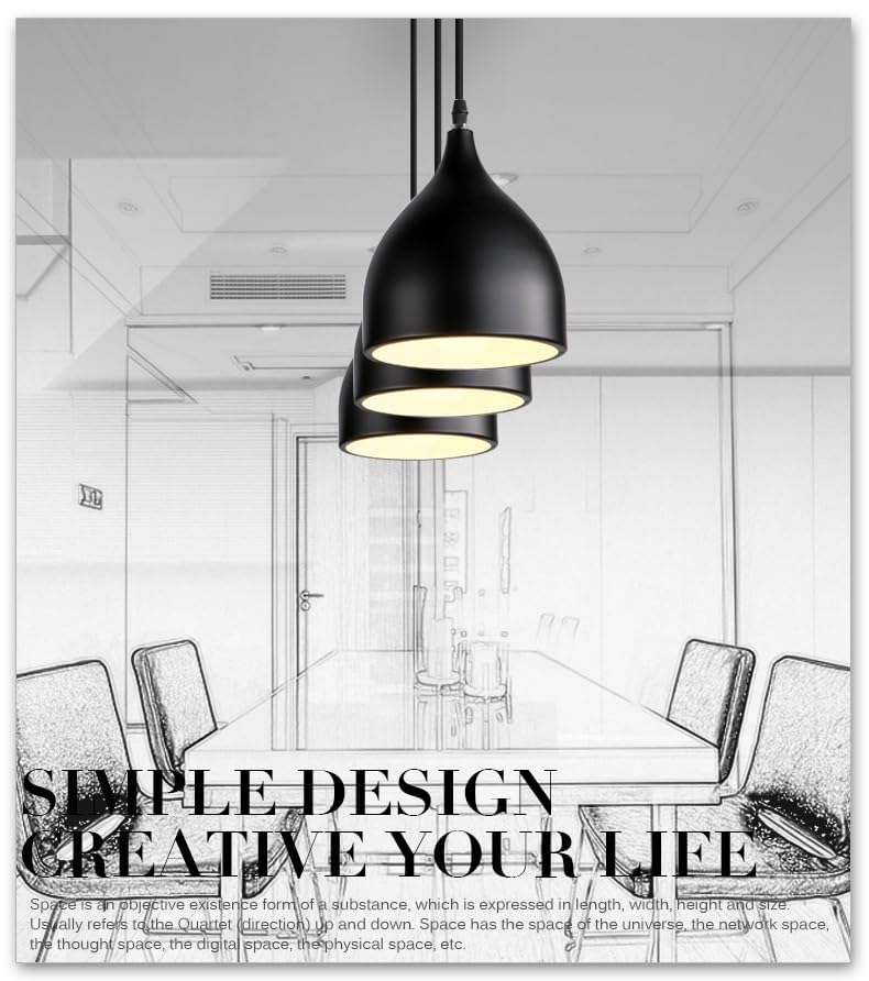 Image of GreyWings Modern Triple Black Dome Pendant Hanging Light for Ceiling, Aluminium, Drop, Antique Decor, (Bulb is not Included) White, 3 Lamp Linear Set