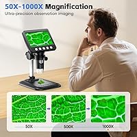 Vista 3 de Microscopio digital de 4.3 pulgadas para adultos, microscopio de moneda SKYEAR 1000X con 8 luces de relleno LED ajustables, microscopio USB