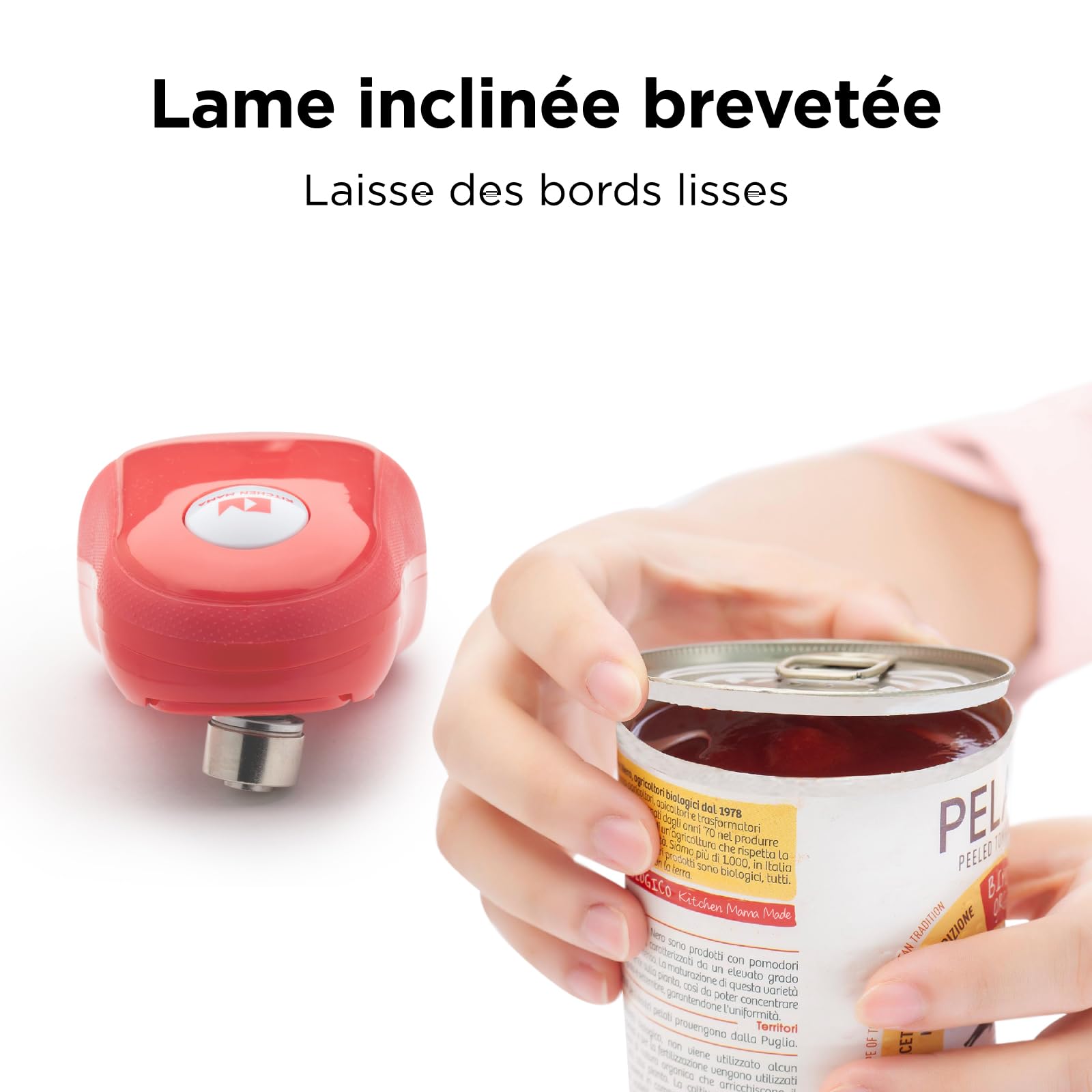 Ouvre-boîte One Touch Kitchen Mama : ouvre-boîte par simple pression sur un bouton. Arrêt automatique quand la tâche est terminée, ergonomique, bord lisse, sans danger pour les aliments (Rouge)